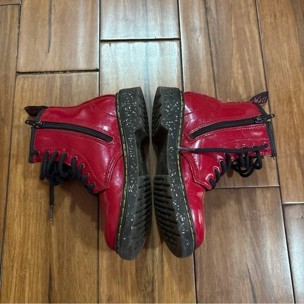 Dr Doc Martens 1460 J Lace Up Side Zip AW004 Red Leather Boots Kids Size 13